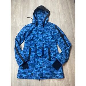 NFL Super Bowl LV Women's Size XS Hooded Rain Jacket/Windbreaker Blue Camouflage
